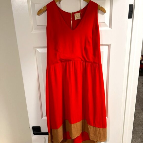 La Vi Sleeveless Wedding Guest Cocktail Dress Coral Red V-Neck - Picture 1 of 6